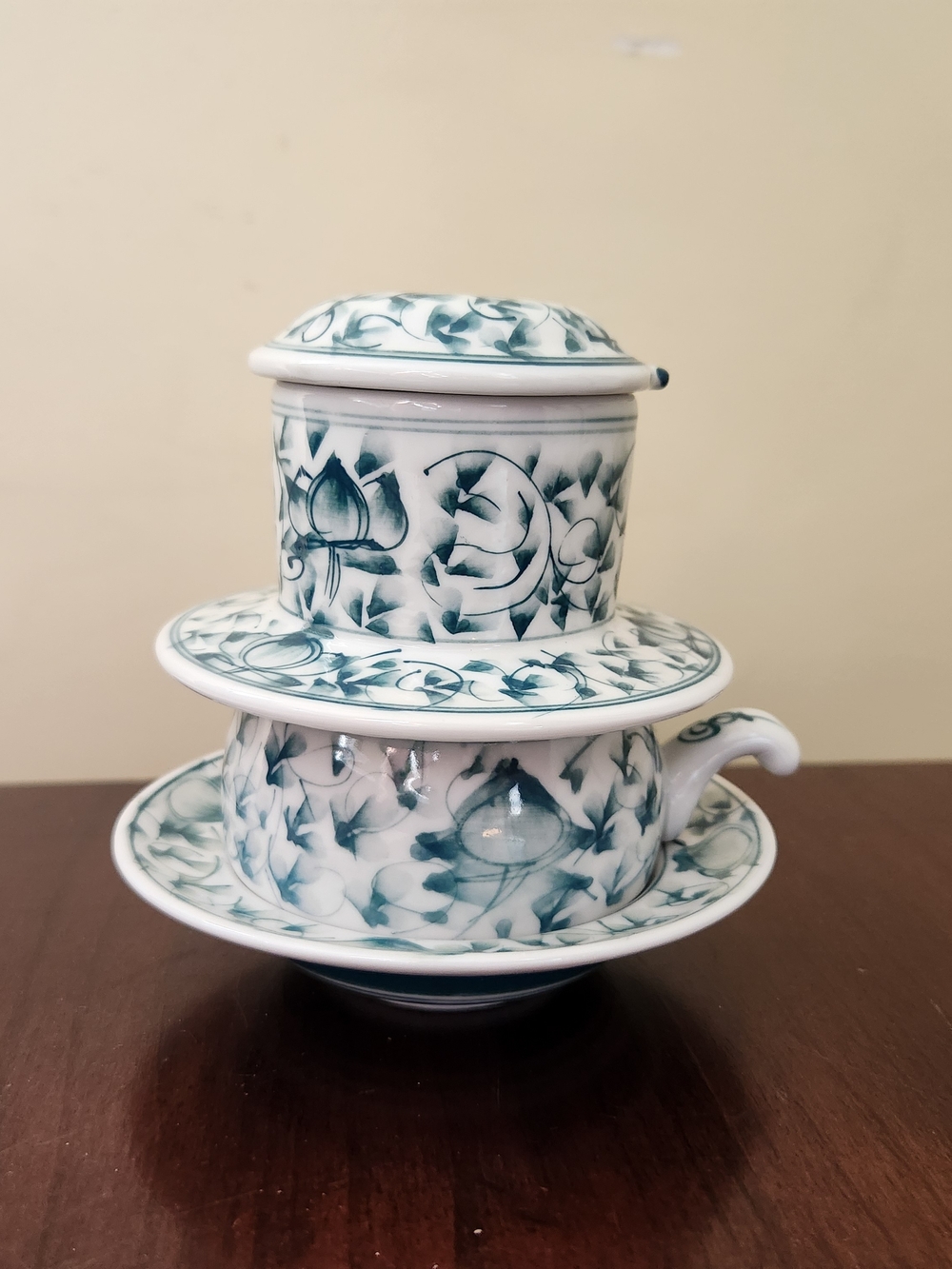 Vietnamese Coffee Phin Single Serve Ceramic Coffee Filter Green Botanical